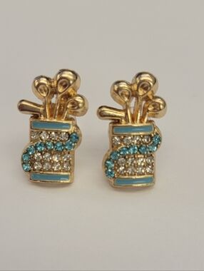 Gold-Tone Turquoise Crystal Golf Bag Stud Earrings - Women Jewelry